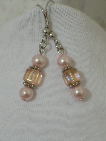 Pink Pearl and Czech Pink Crystal Beaded Handcrafted Earrings