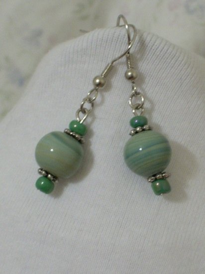 Handmade Light Green Swirl Glass Bead Earrings
