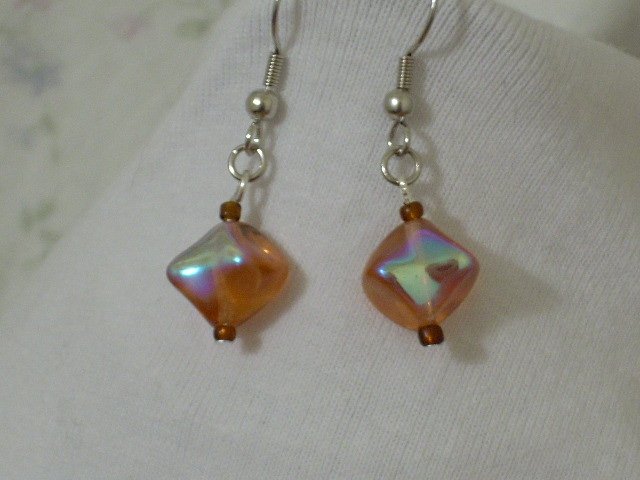 Handmade Czech Amber and brown Glass Bead Earrings