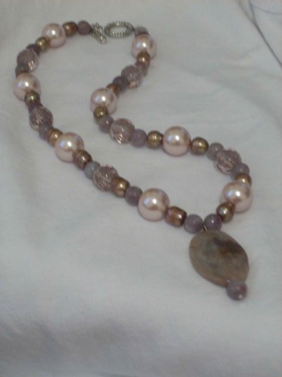 Amethyst and Creme Pearl Handmade Necklace