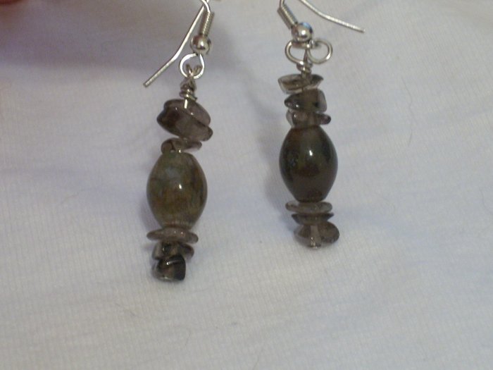 Bloodstone & Smokey Quartz Handmade Earrings
