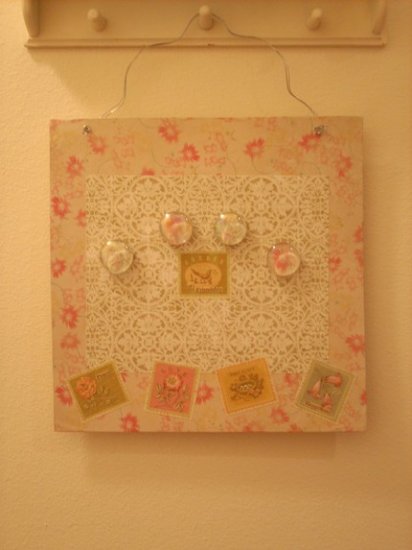 Shabby Chic Romantic Metal Message Board with Glass Magnets