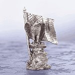 PEWTER EAGLE ON ROCK WITH FLAG
