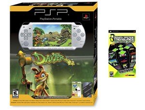 PlayStation Portable PSP-2001 Slim - Silver Bundle w/ Daxter, 1GB Memory, and 21 more games