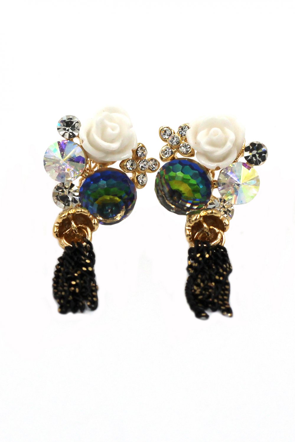 Lovely white flower crystal earrings