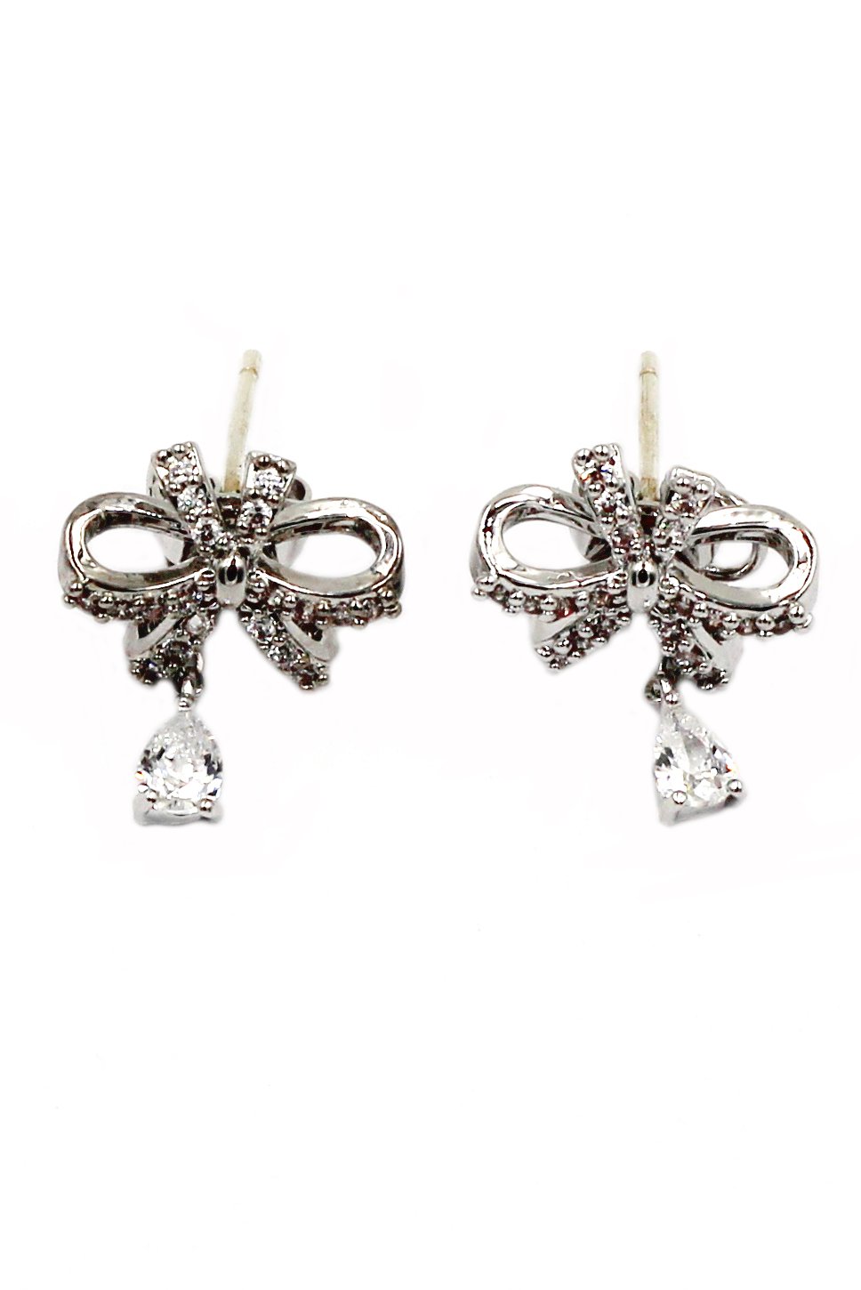 Lovely ribbon pendant crystal silver earrings