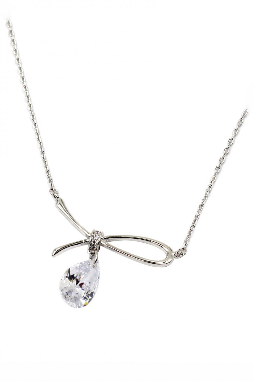 Simple crystal pendant silver necklace