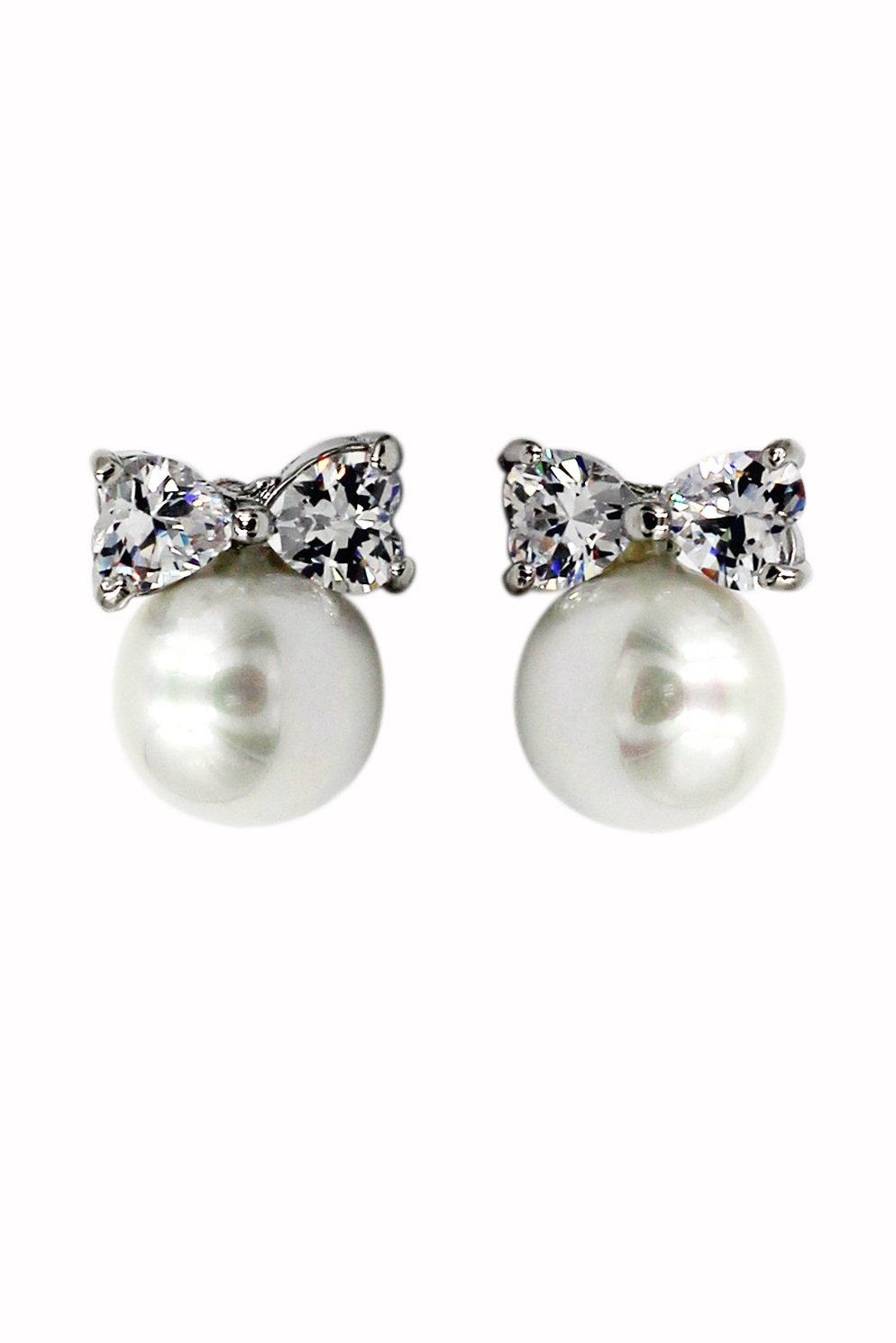 Lovely pearl and bow-knot crystal silver earrings