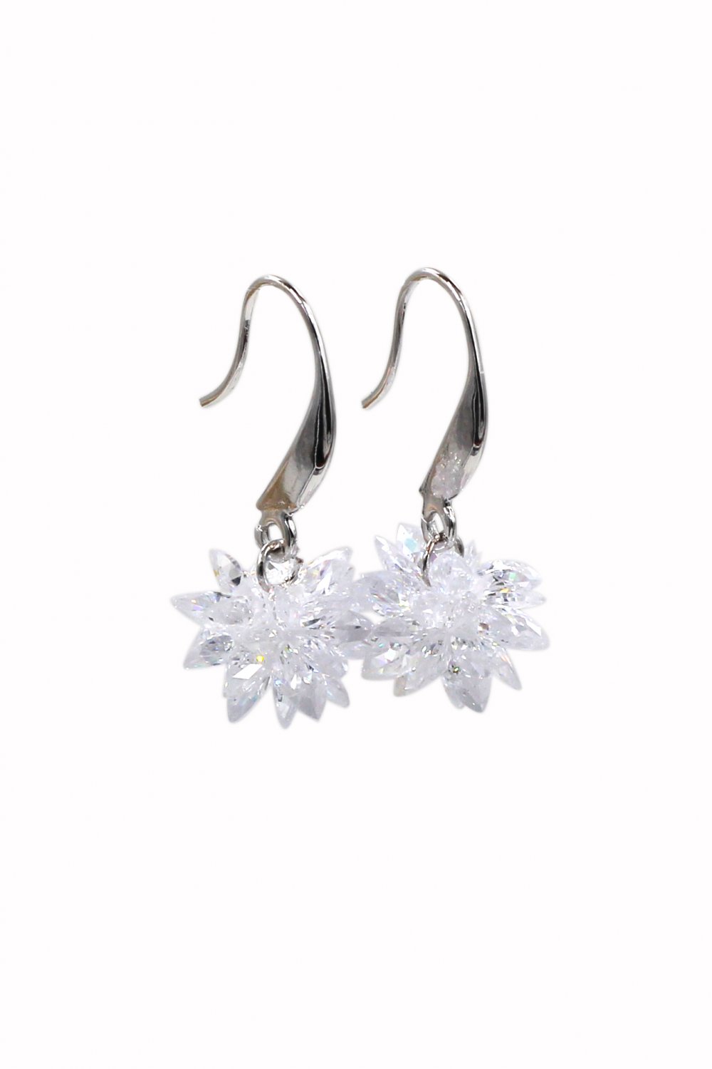Sparkling snowflake crystal silver earrings