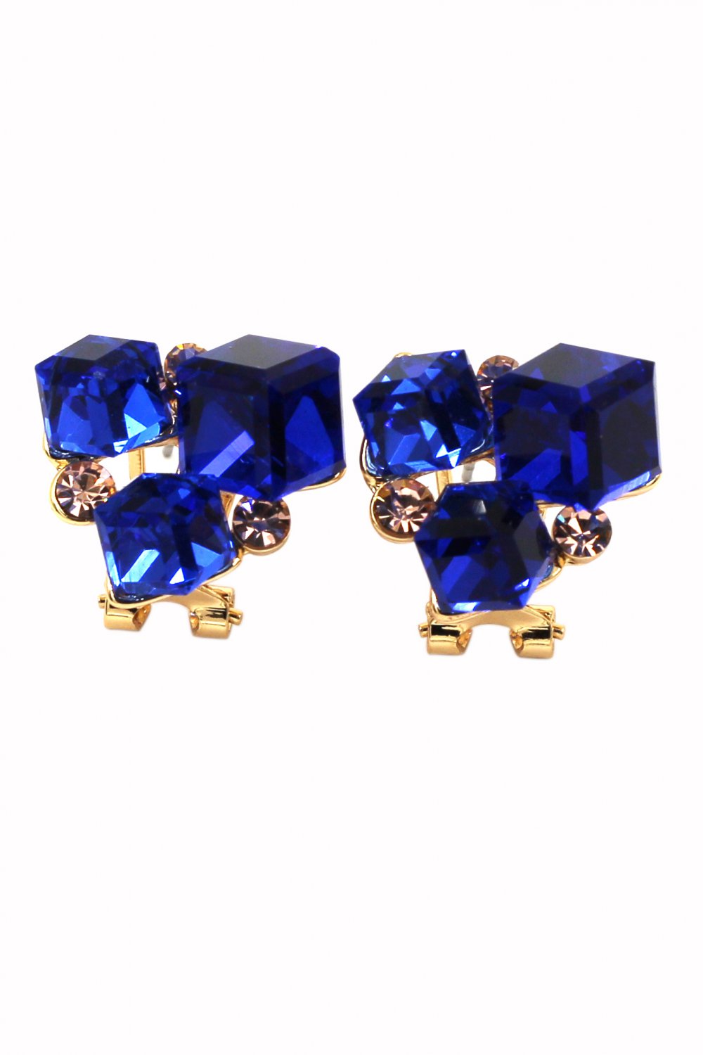 Blue square crystal golden earrings