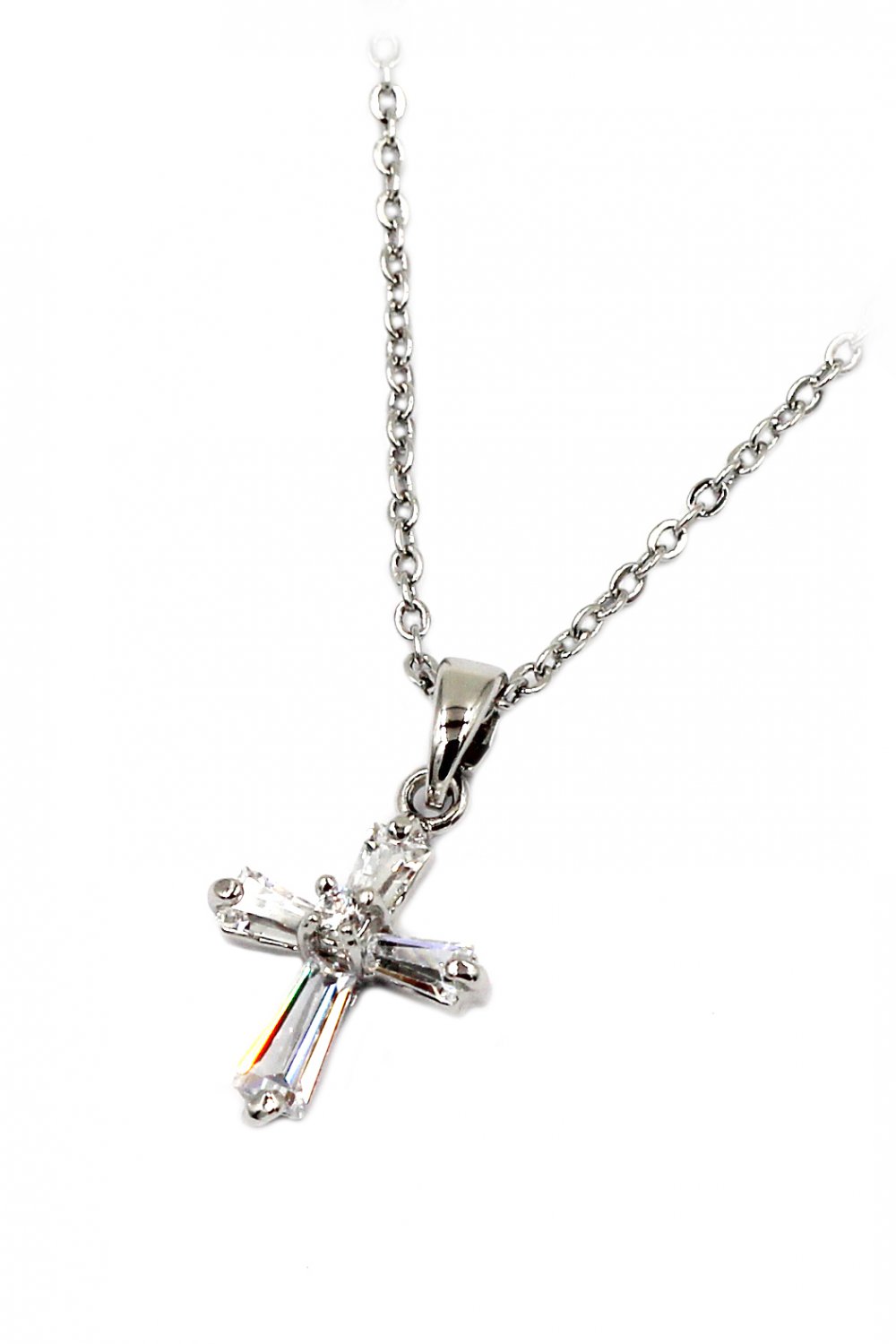 Mini cross crystal silver necklace