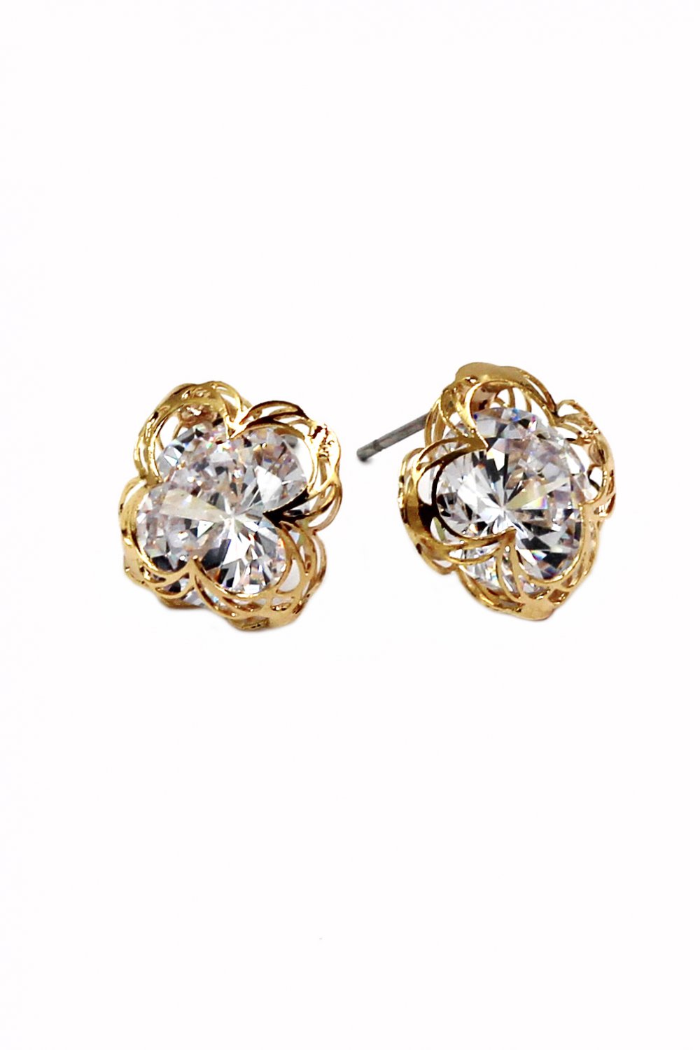 Sweet flower side crystal gold earrings