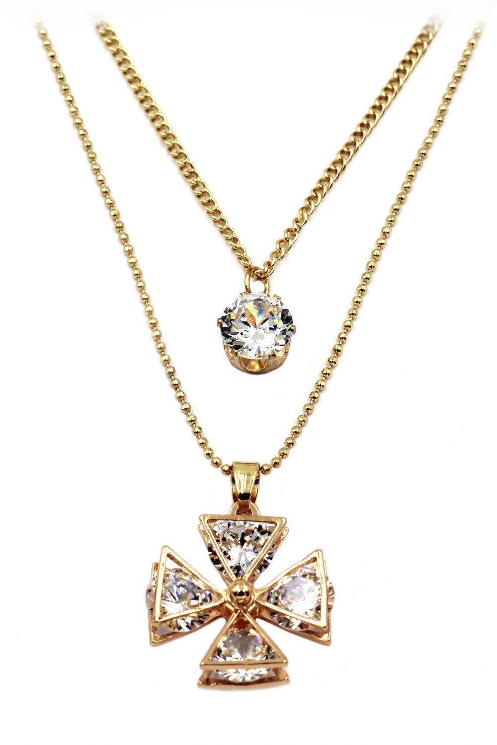 Duplexes crystal windmill gold necklace