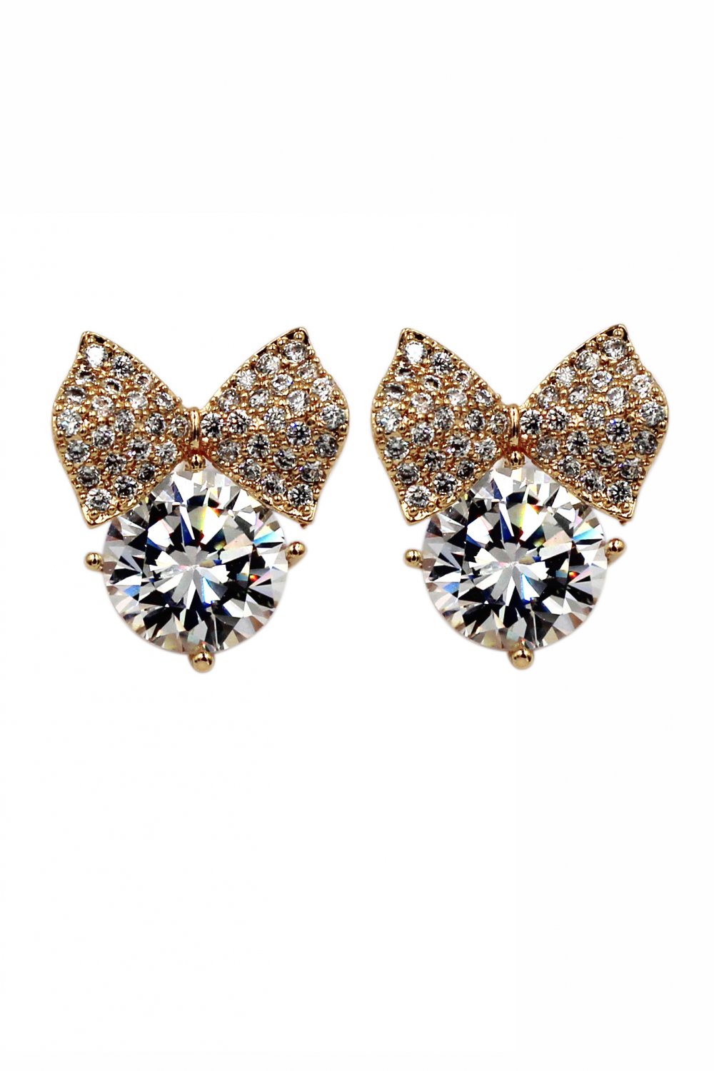 Big bow crystal gold earrings