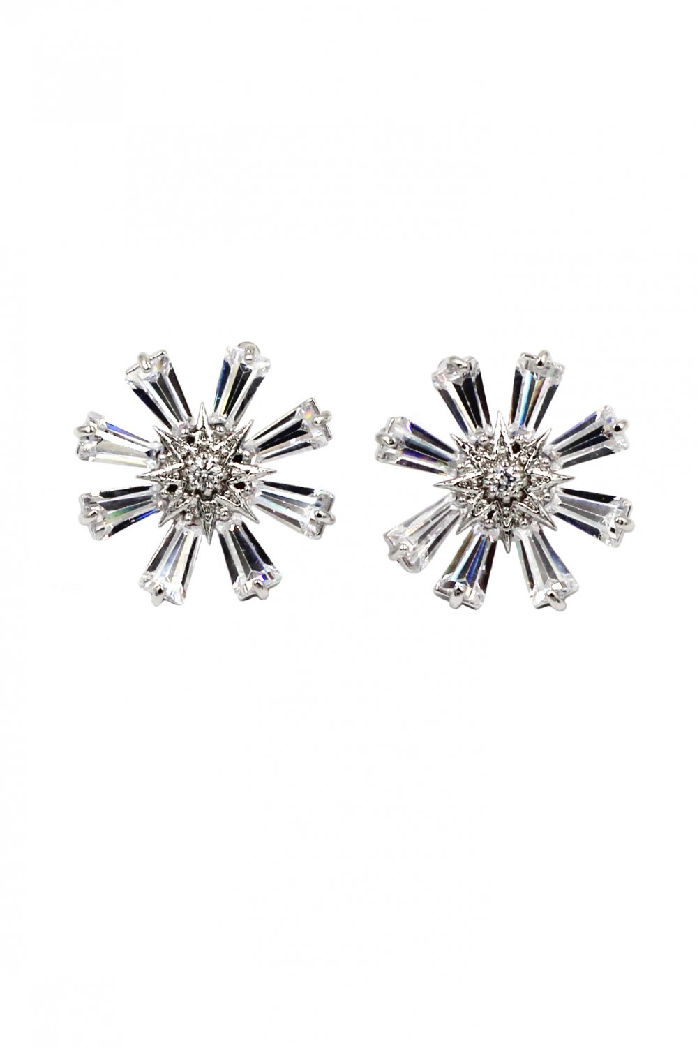 Shining crystal flower silver earrings