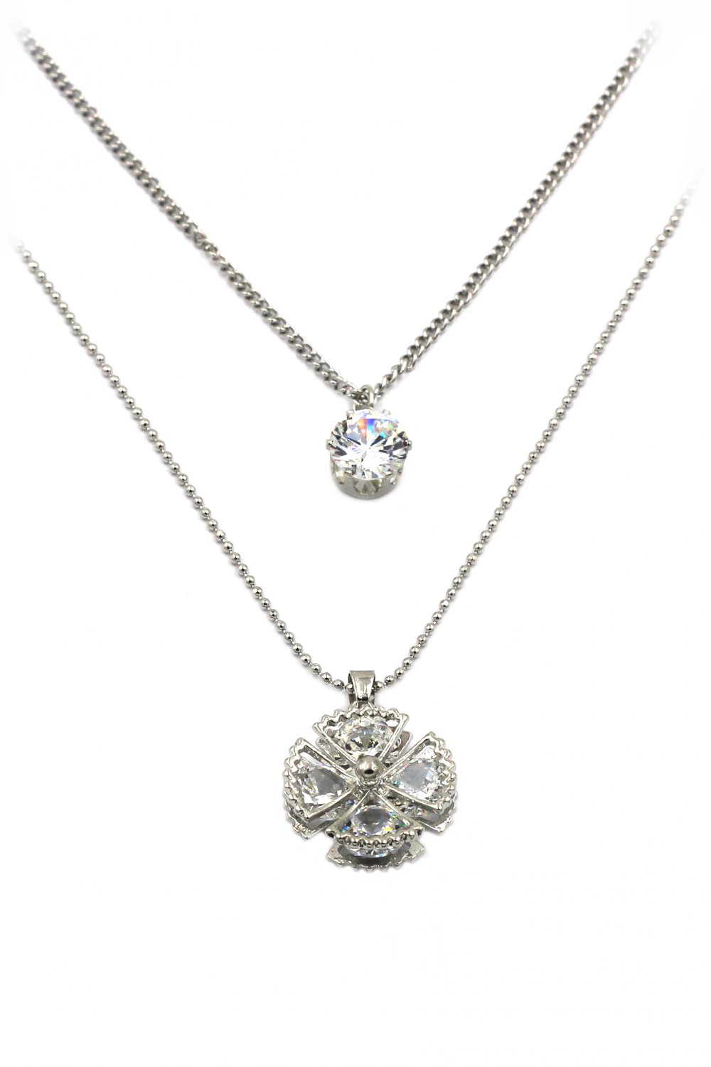 Duplexes crystal waves fan silver necklace