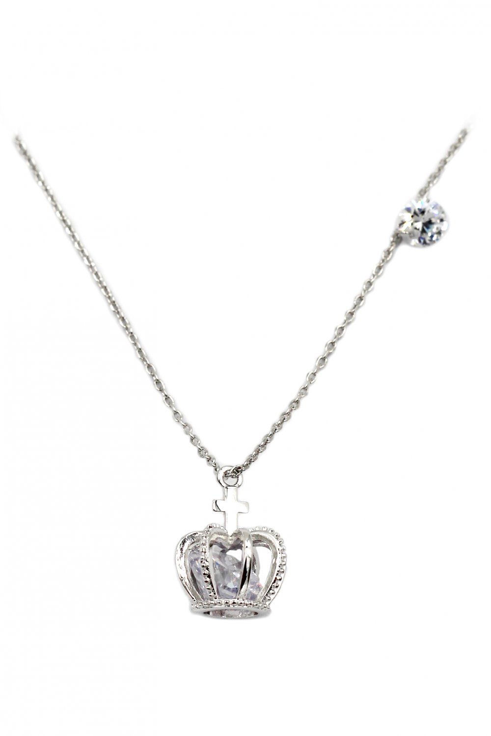 Crown crystal silver necklace