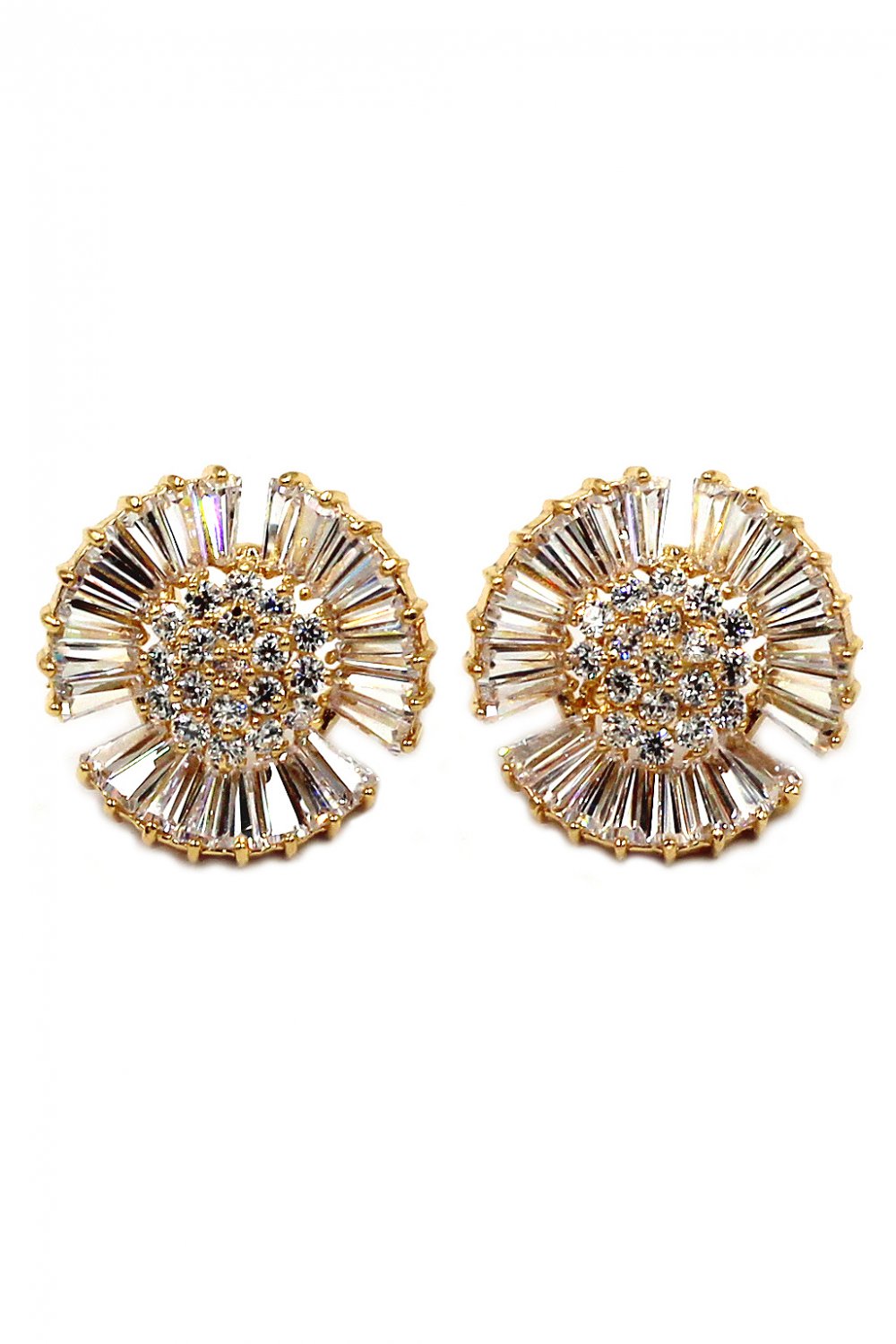Shiny circle crystal gold earrings
