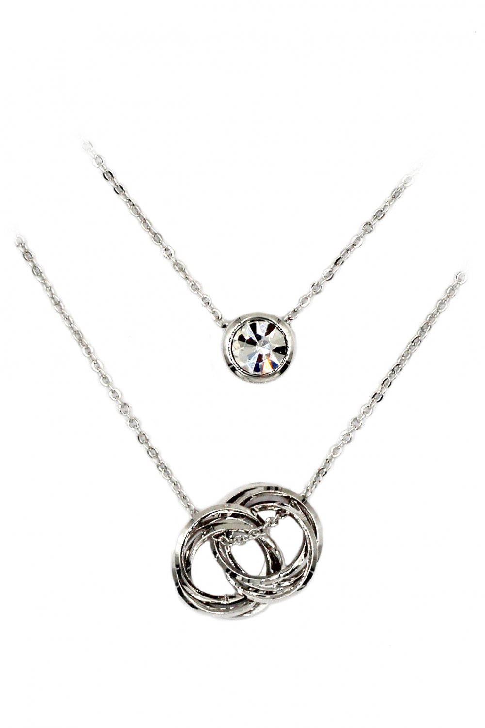 Duplexes crystal and circle silver necklace