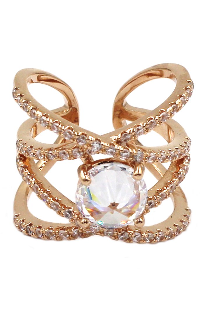 Fashion crystal opening rose gold ring