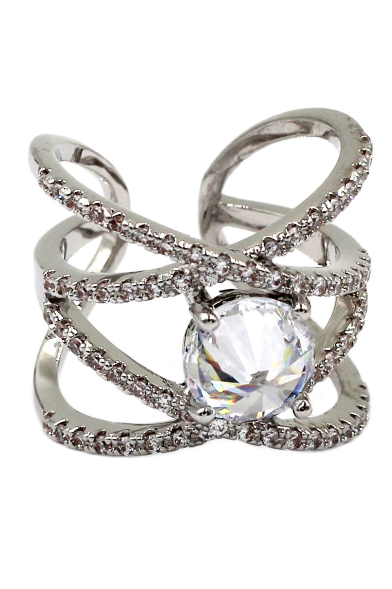 Fashion crystal opening silver ring