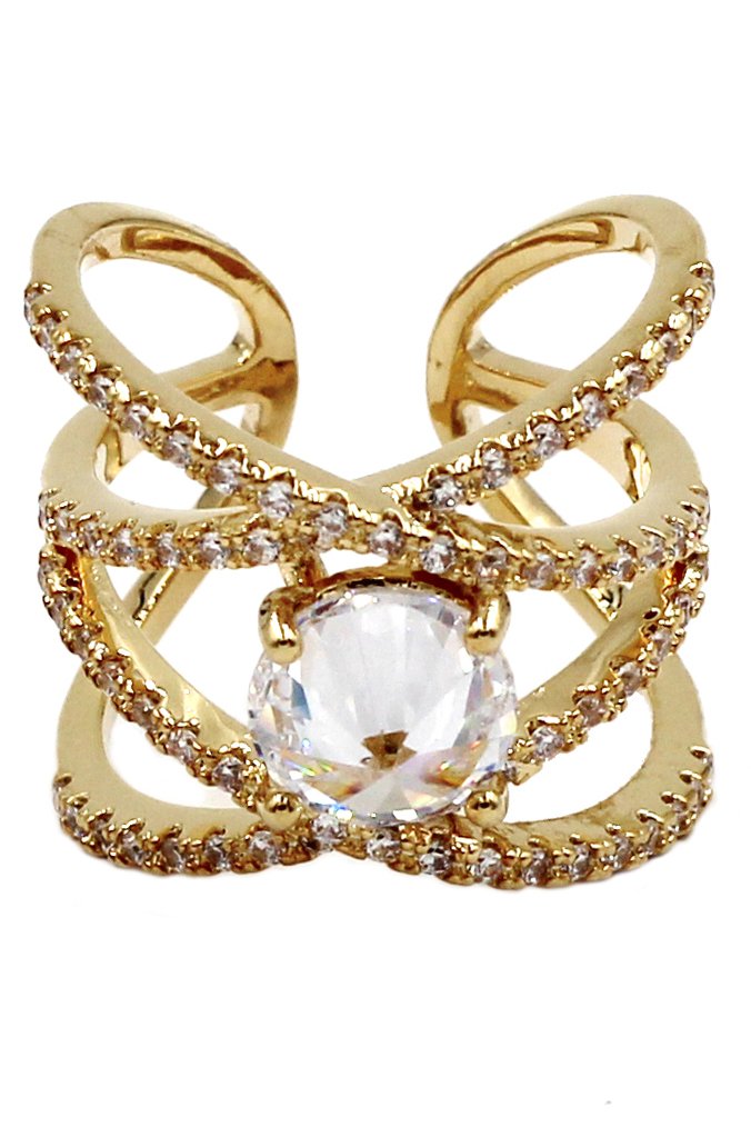 Fashion crystal opening gold ring