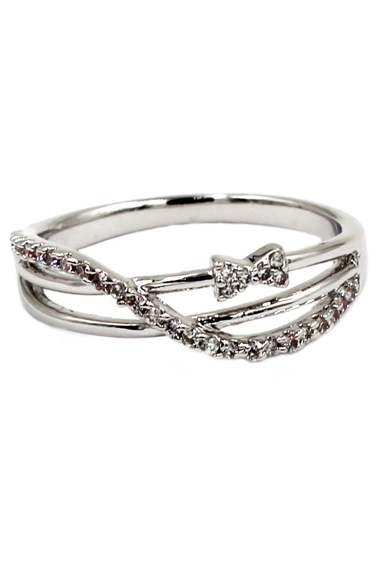 Lovely mini bow crystal silver ring