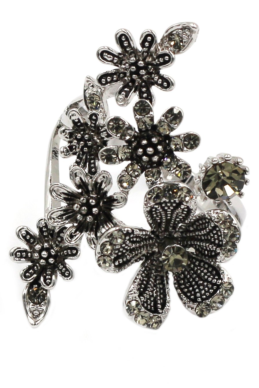 Elegant flower crystal silver ring