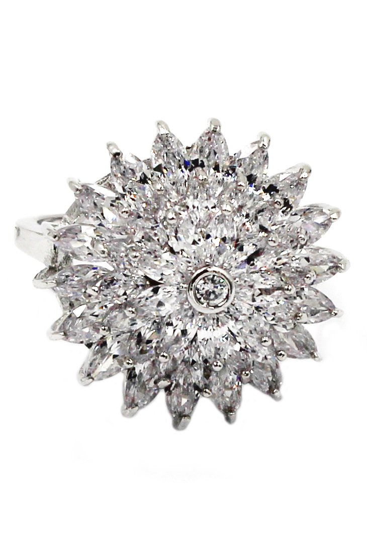 Shining bright sunflower crystal silver ring