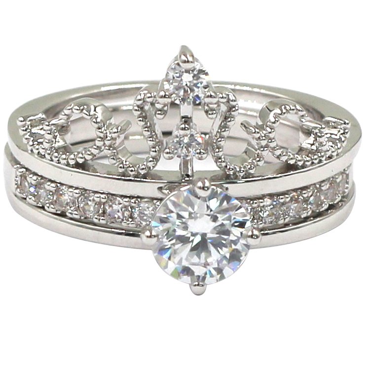 Noble crystal corwn silver ring