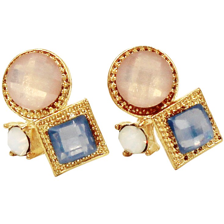 Fashion golden rim crystal pink ball earrings