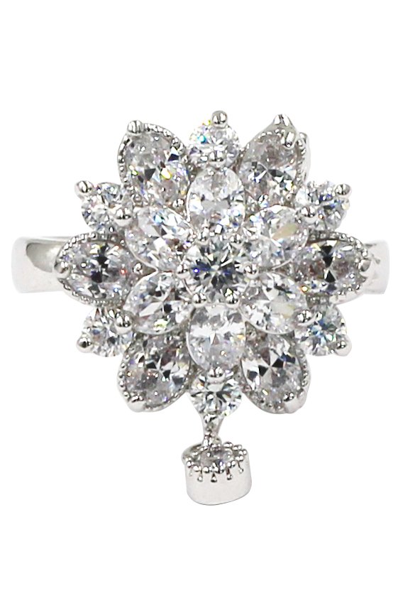 Bonzer crystal flower small pendant silver ring