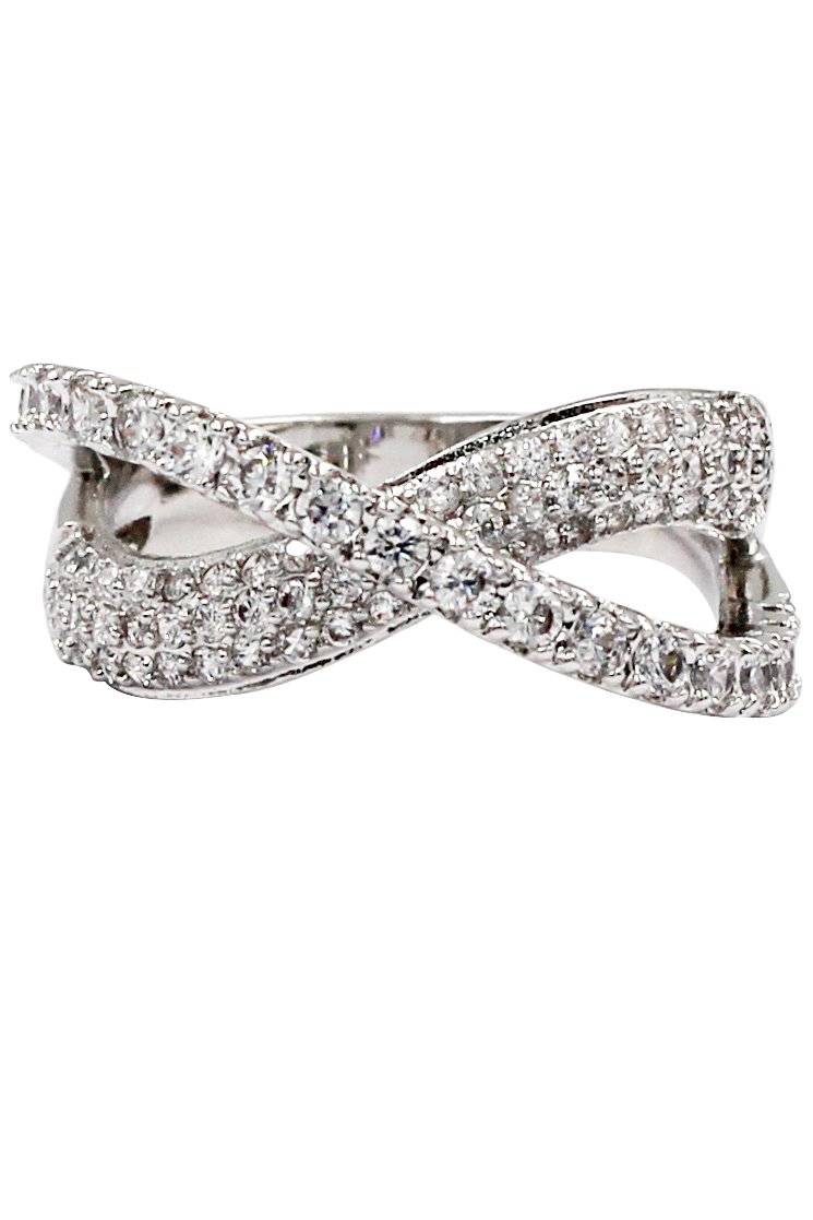 Fashion intersect crystal silver ring