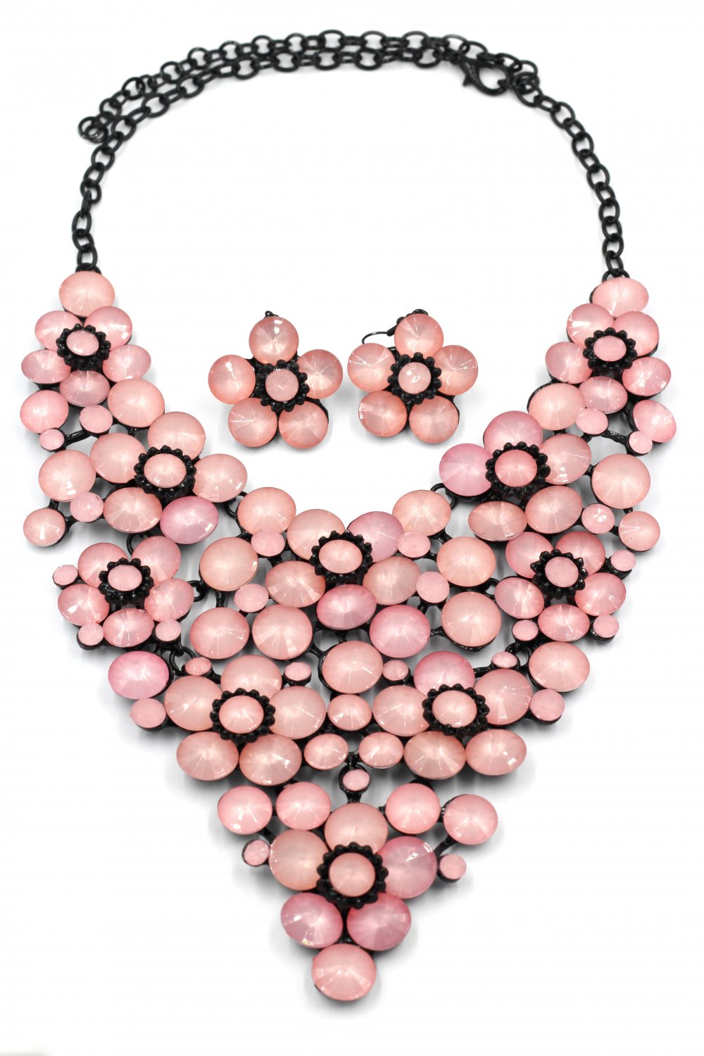 Crystal pink flowers necklace sets