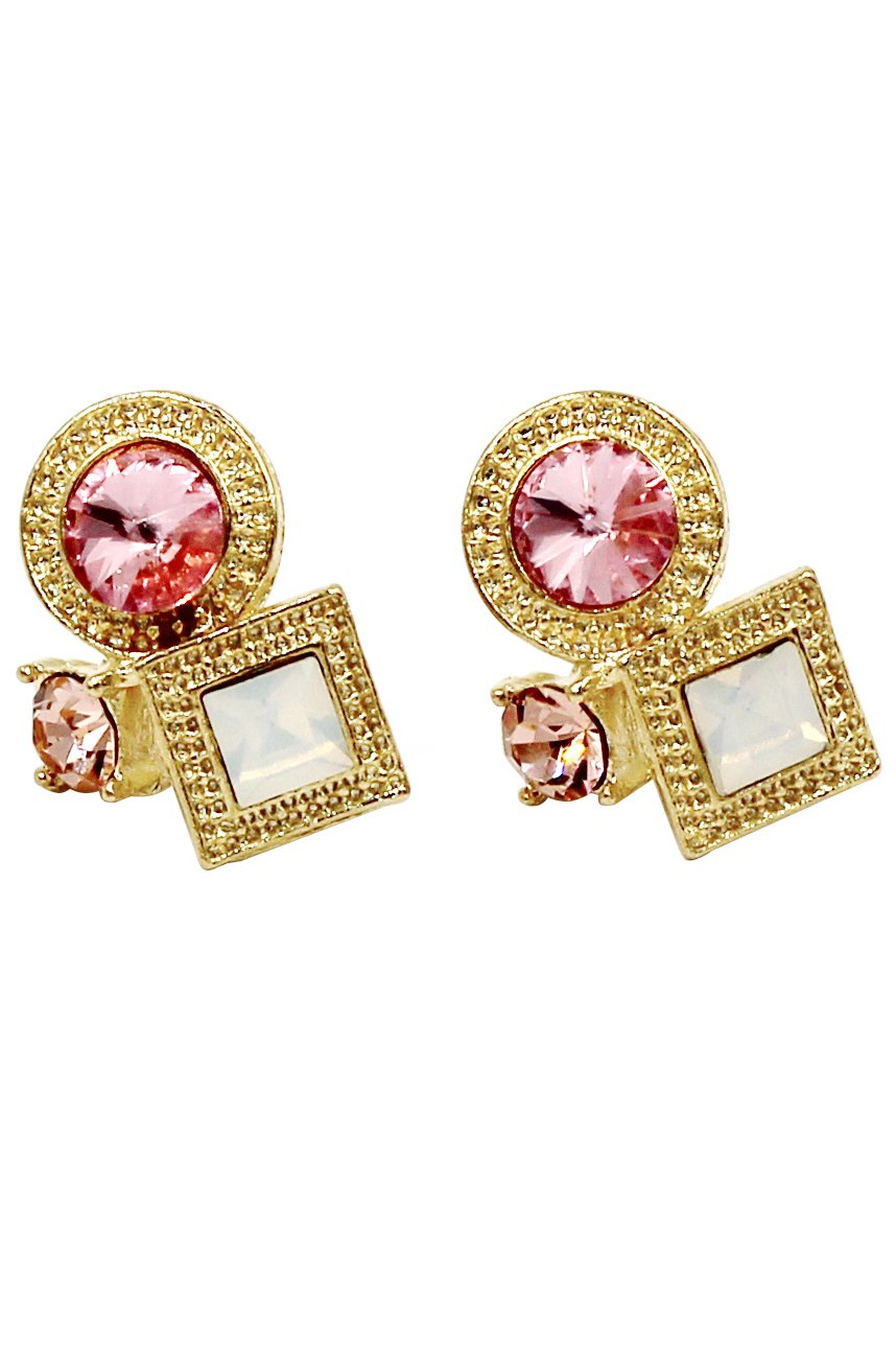 Fashion golden rim pink crystal earrings