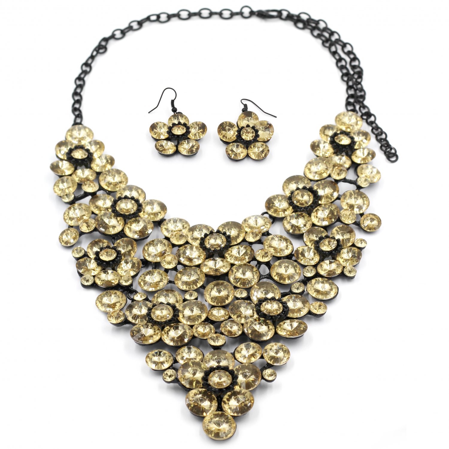 Yellow Crystal flowers necklace sets