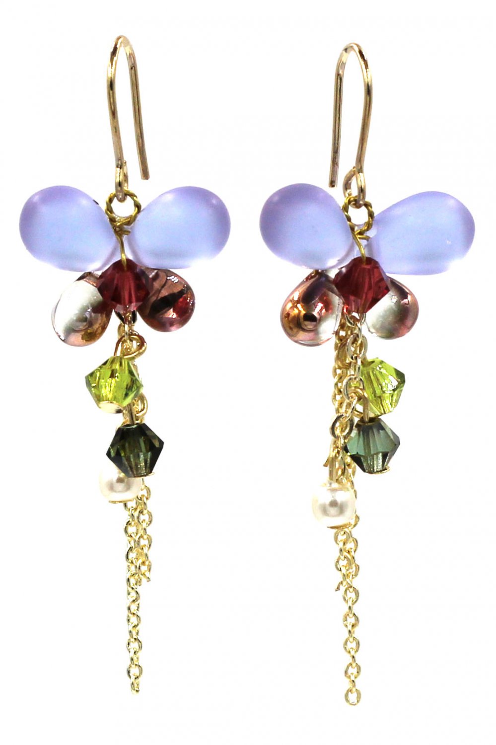Lovely blue butterfly pendant bead earrings