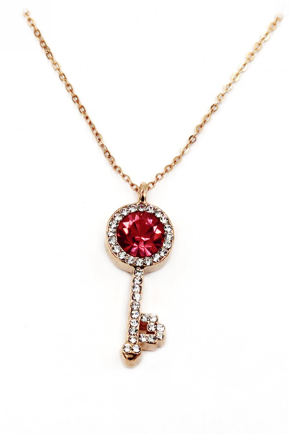 Fashion golden key red crystal necklac