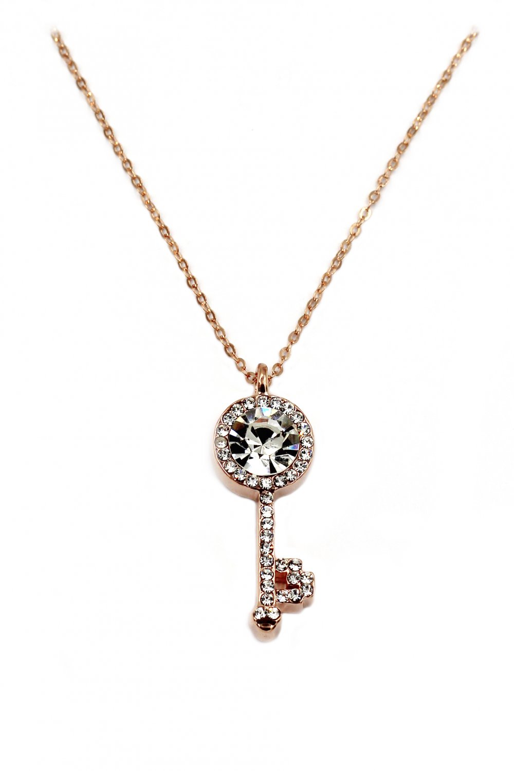Fashion golden key gray crystal necklac