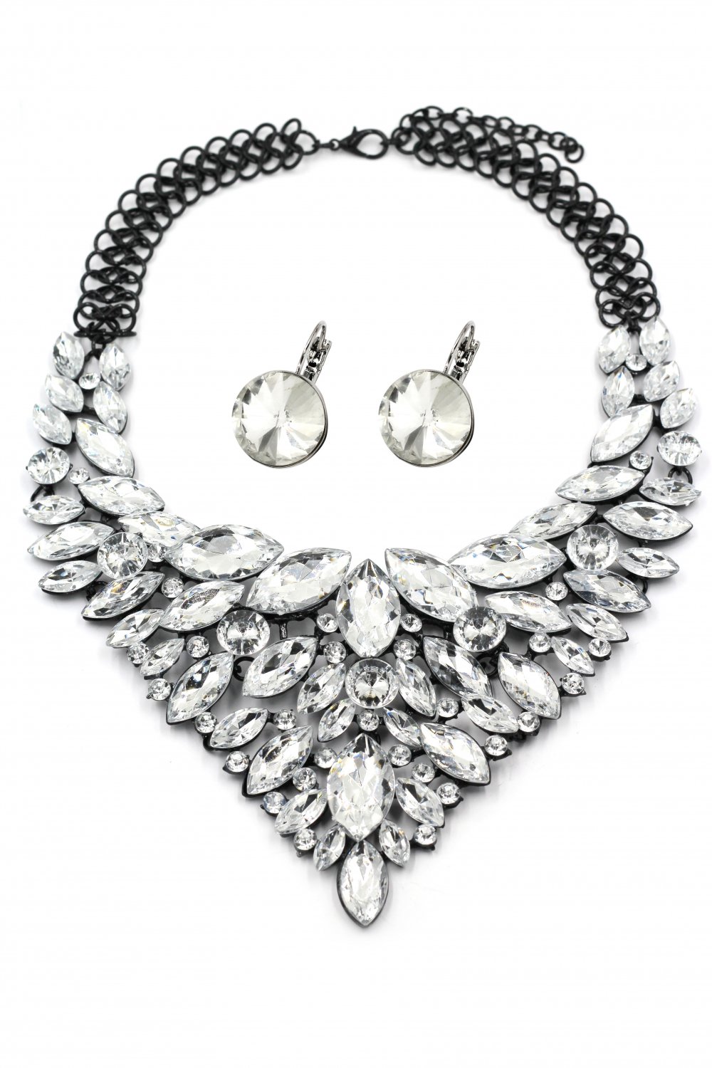 Fashion transparent crystal necklace earrings set