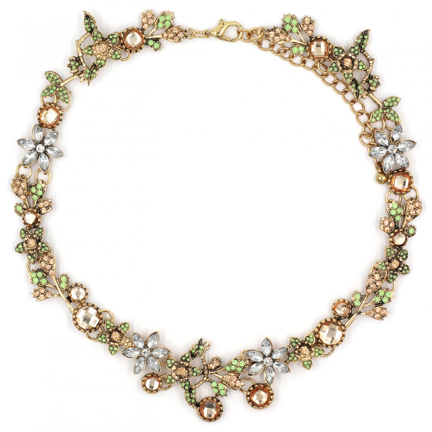 Pretty wreath crystal gold necklace