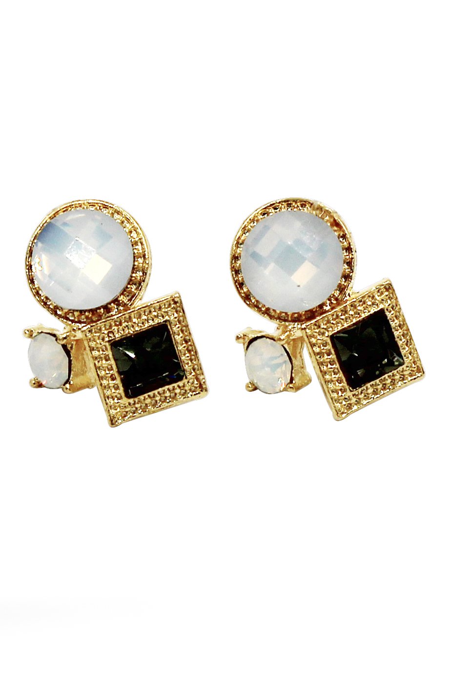 Fashion golden rim white and green crystal ball earrings