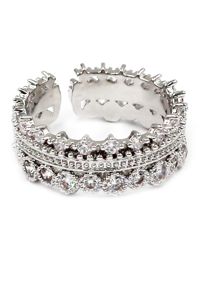Fashion crystal opening silver ring