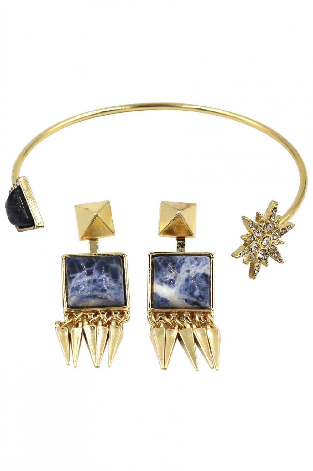 Fashion inlaid blue golden bracelet set