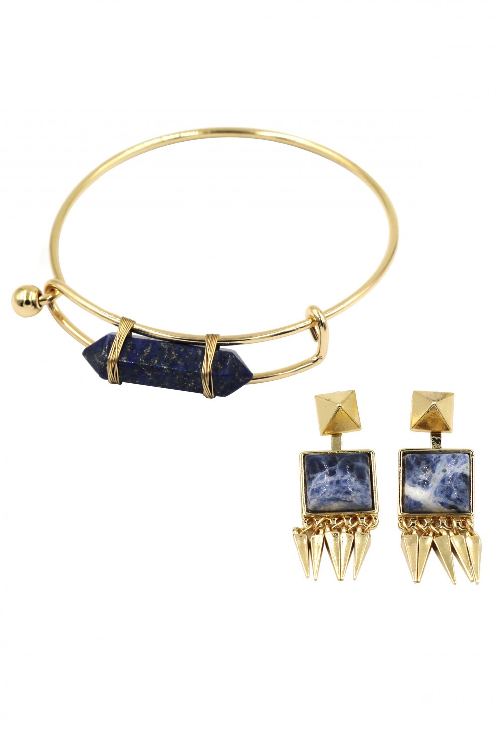 Fashion blue prism golden bracelet earrings set