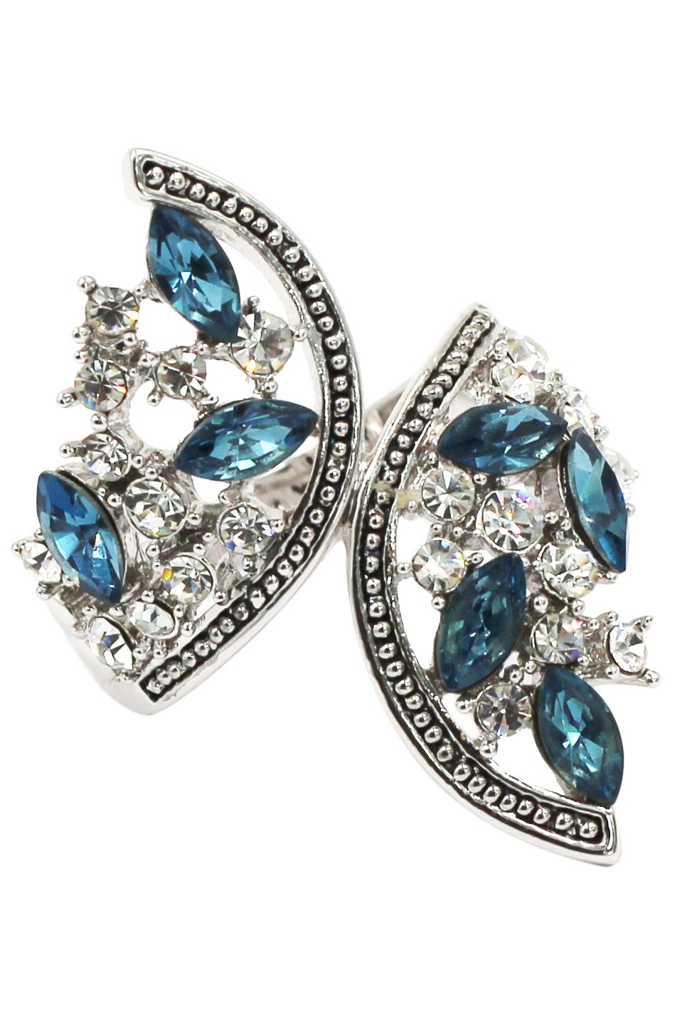 Elegant symmetry crystal silver ring