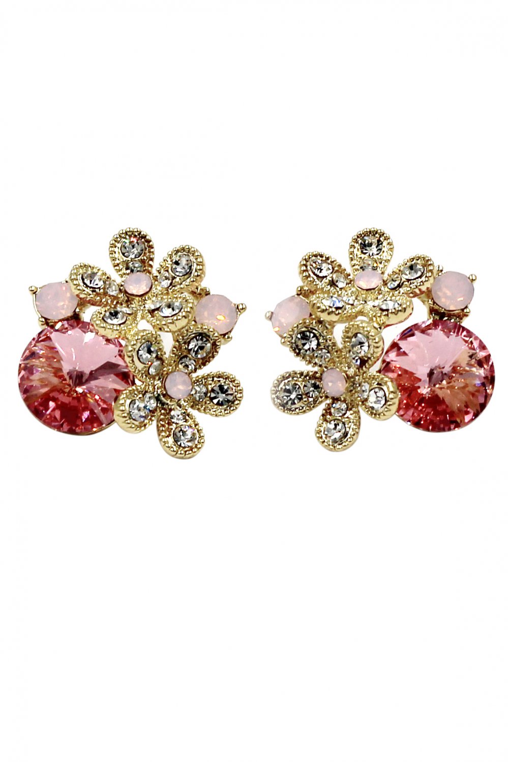 Beautiful golden flowers red crystal earrings