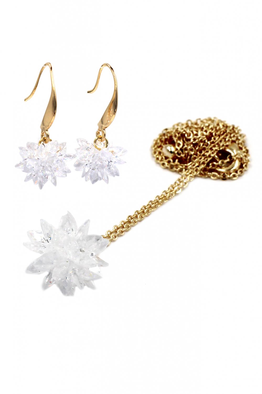 Fashion snowflake Sterling Silver Chain gold necklace pendant earrings set