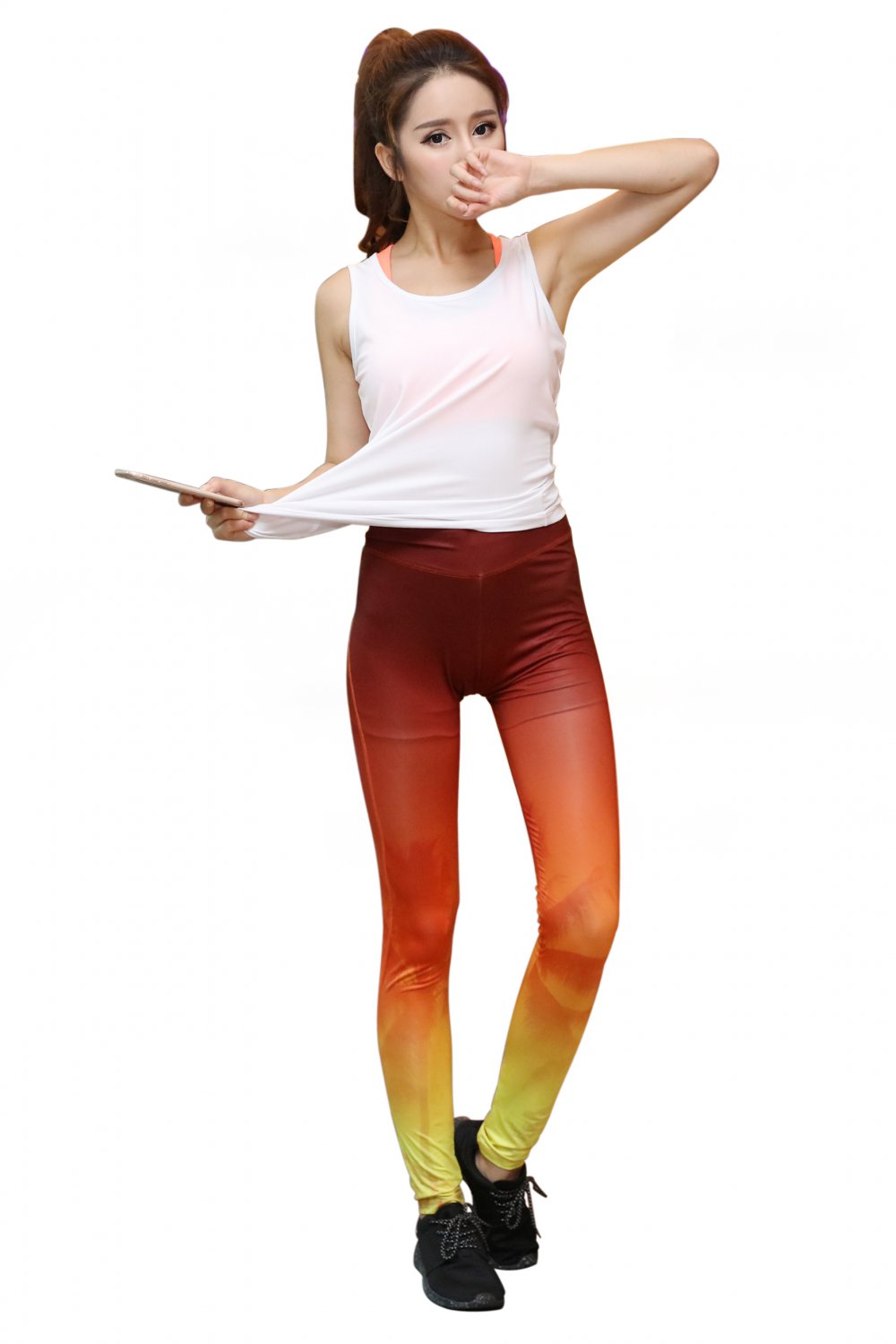 Red Gradient yellow pattern hips leggings