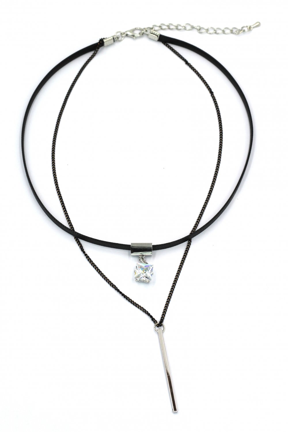 Fashion double-chain square crystal pendant choker